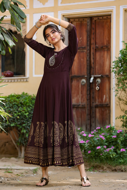 Women's Brown Printed Dress