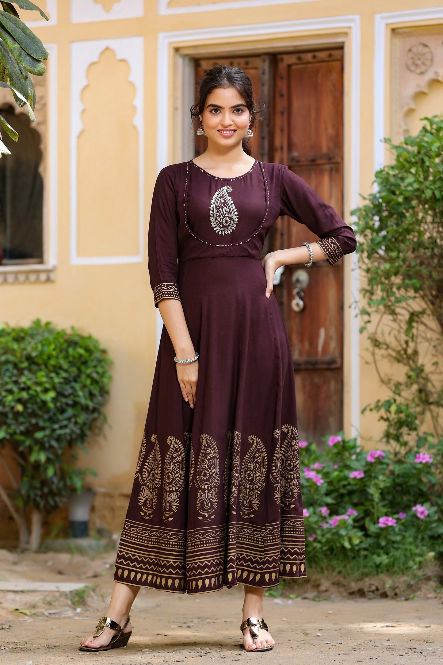 Women's Brown Printed Dress