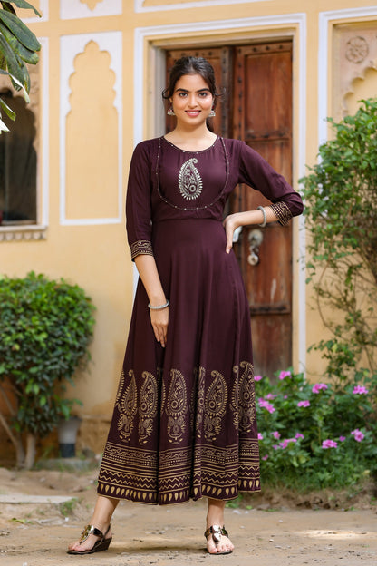 Women's Brown Printed Dress