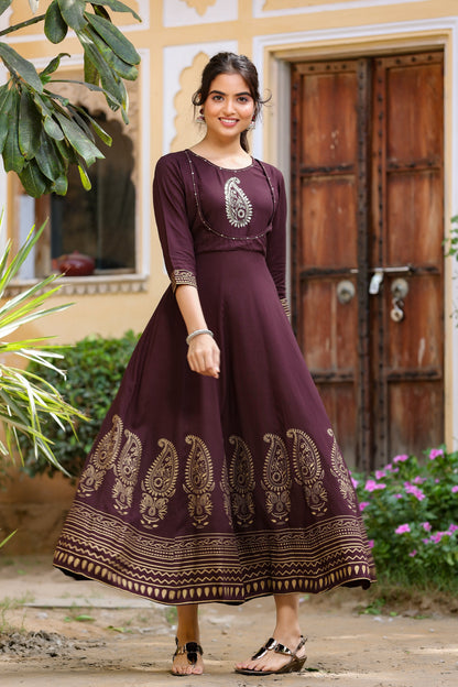 Women's Brown Printed Dress
