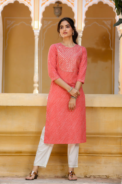 Women's Red Lehariya Kurta Set