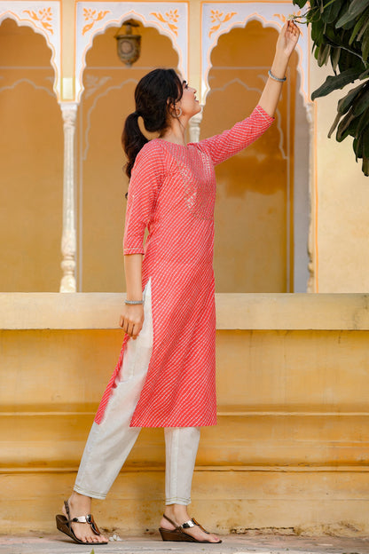 Women's Red Lehariya Kurta Set