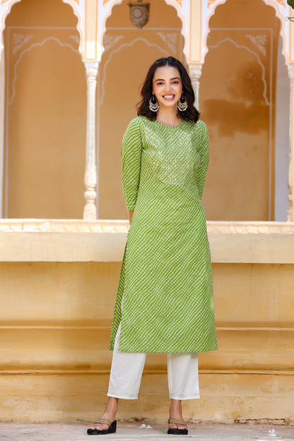 Women's Green Lehariya Kurta Set