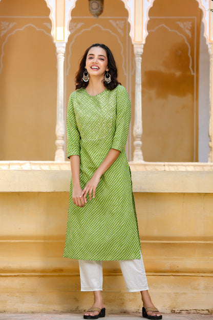 Women's Green Lehariya Kurta Set
