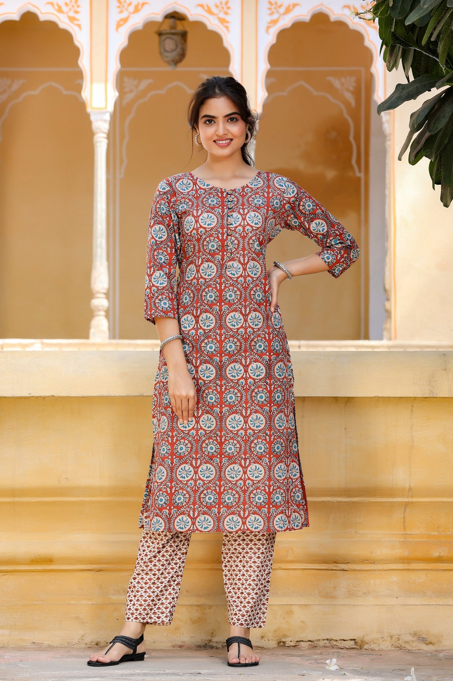 Women's Maroon Printed Kurta Set