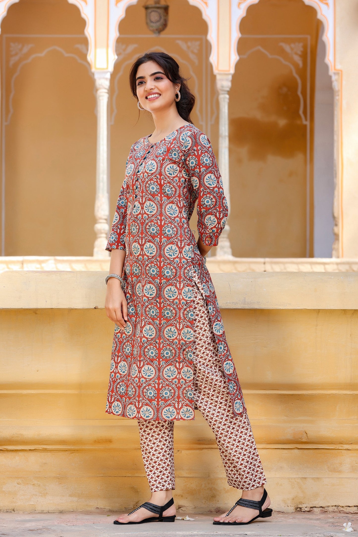 Women's Maroon Printed Kurta Set