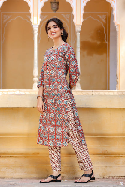 Women's Maroon Printed Kurta Set