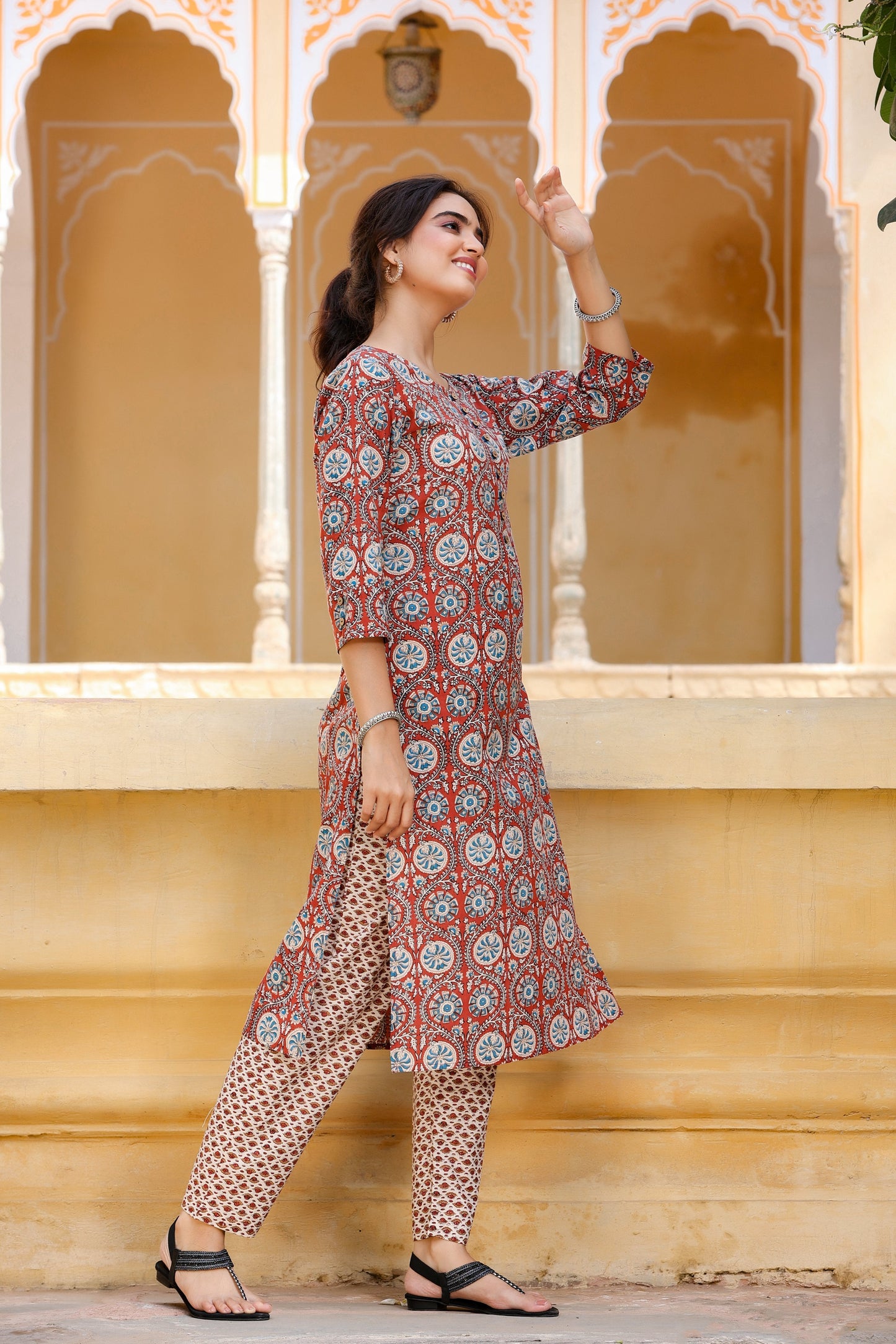 Women's Maroon Printed Kurta Set