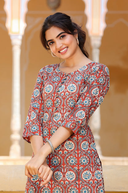 Women's Maroon Printed Kurta Set