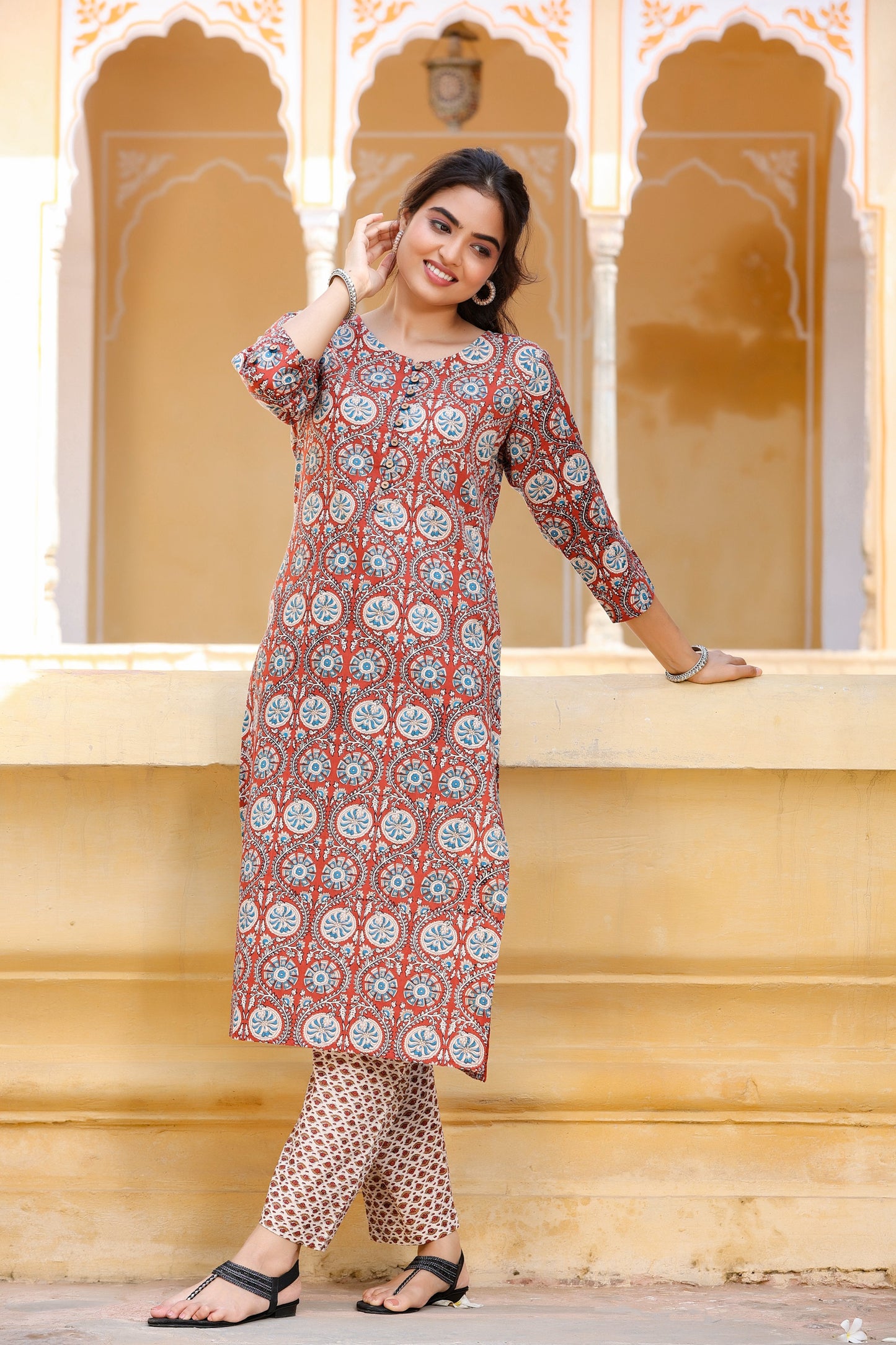 Women's Maroon Printed Kurta Set
