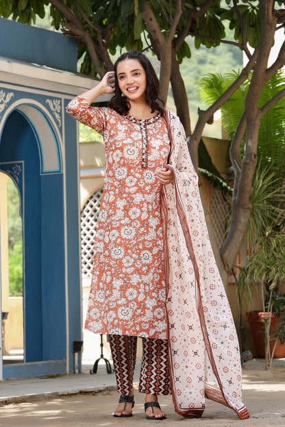 Women's Brown & Offwhite Printed Kurta