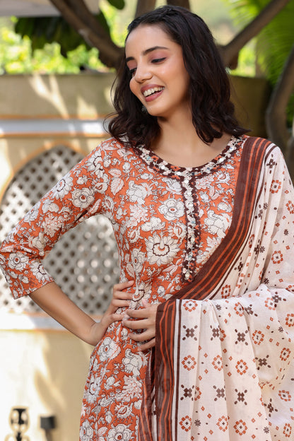 Women's Brown & Offwhite Printed Kurta