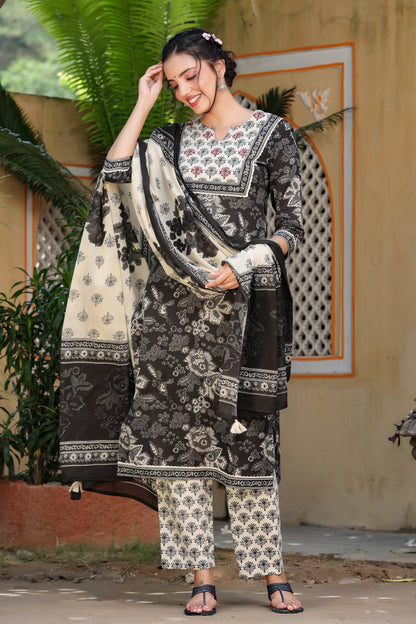 Women's Black Printed Kurta Set