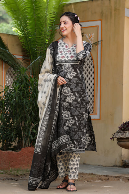 Women's Black Printed Kurta Set