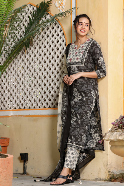 Women's Black Printed Kurta Set