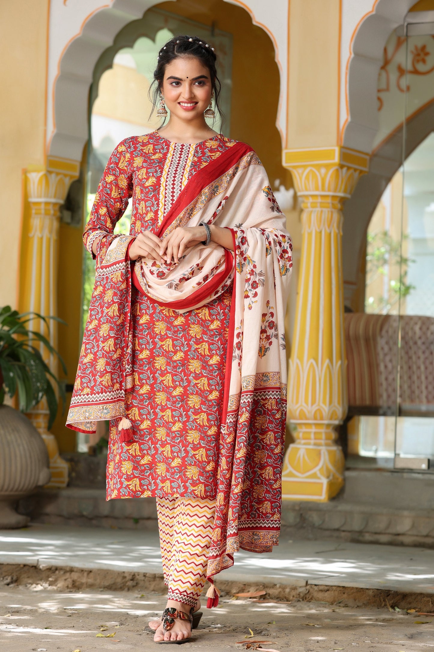 Women's Maroon Printed Kurta Set