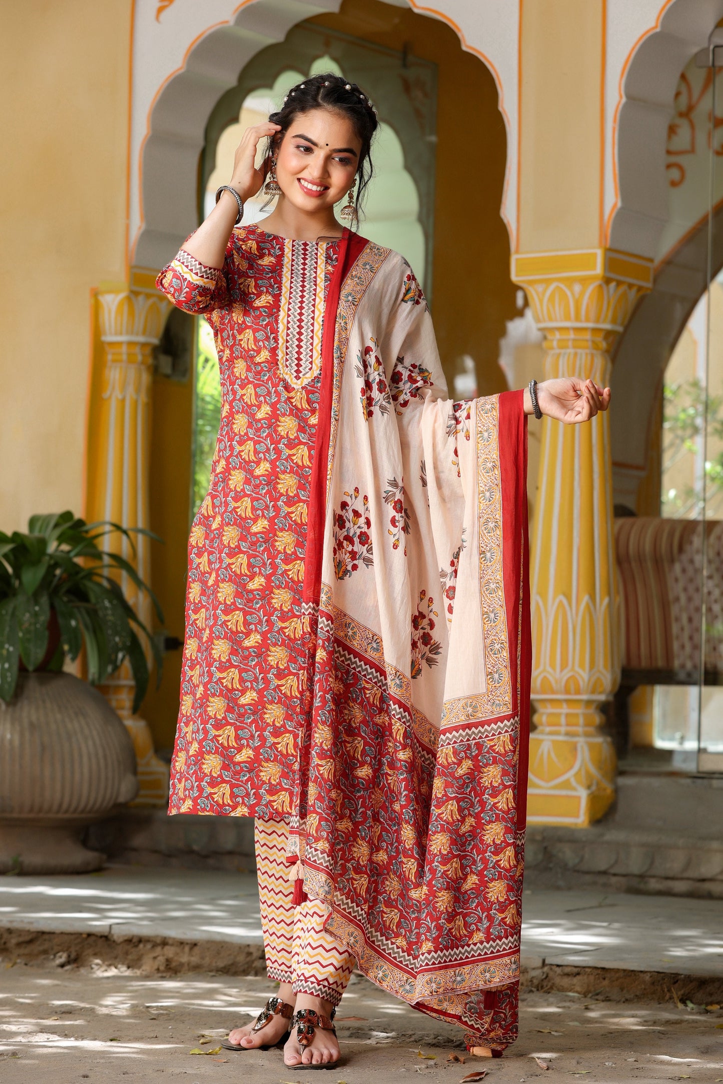 Women's Maroon Printed Kurta Set