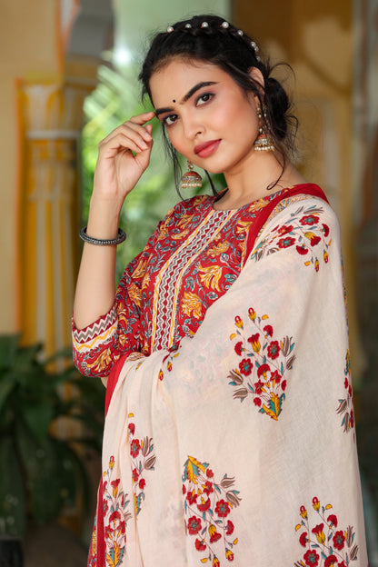 Women's Maroon Printed Kurta Set