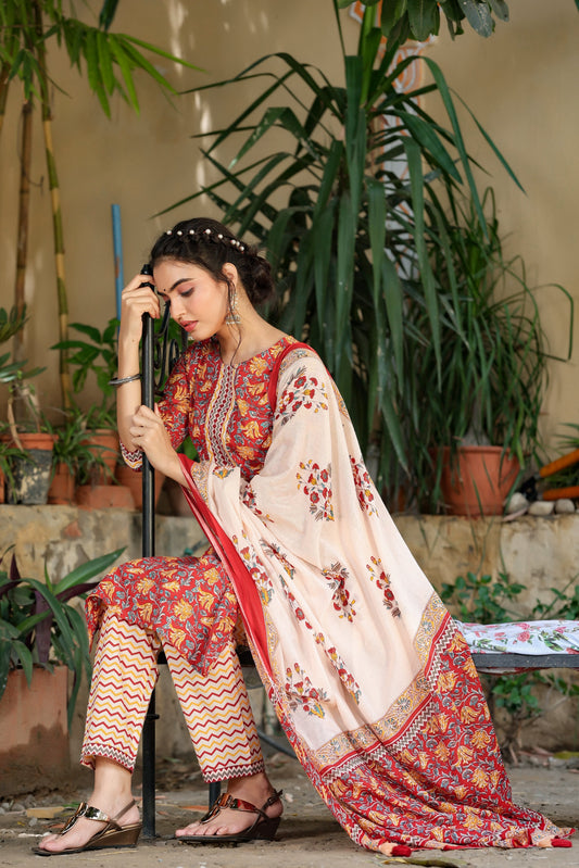 Women's Maroon Printed Kurta Set
