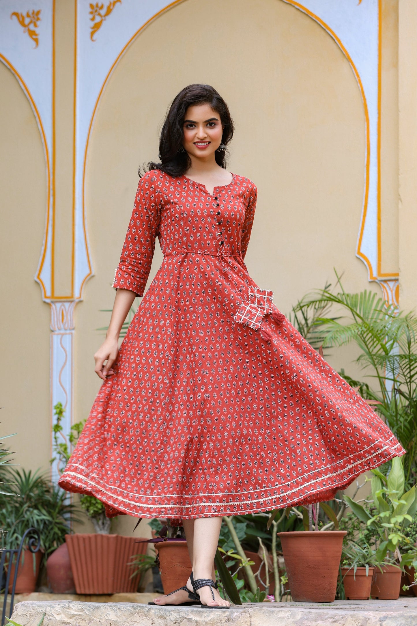 Women's Maroon Printed Kurta