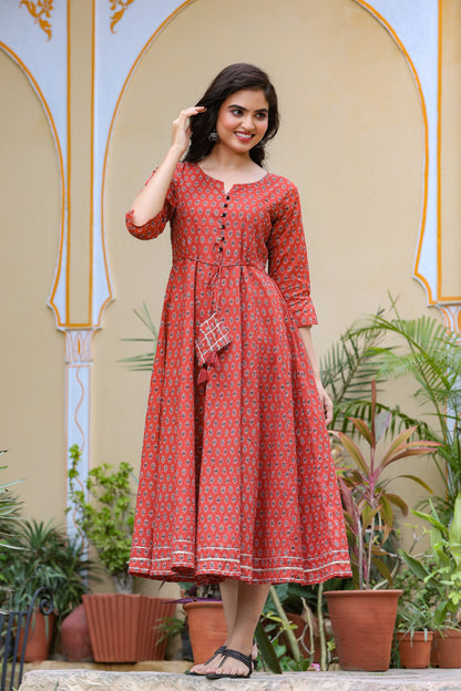 Women's Maroon Printed Kurta