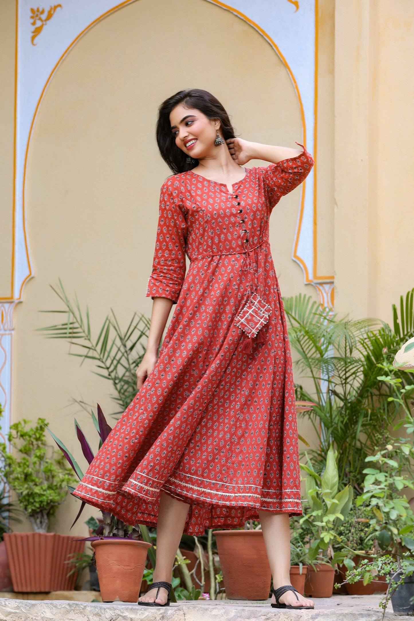 Women's Maroon Printed Kurta