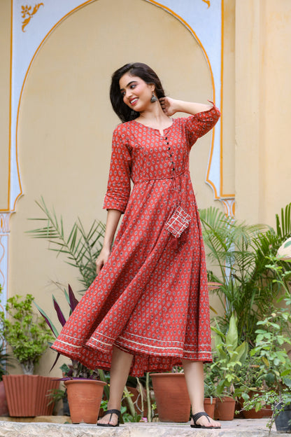 Women's Maroon Printed Kurta