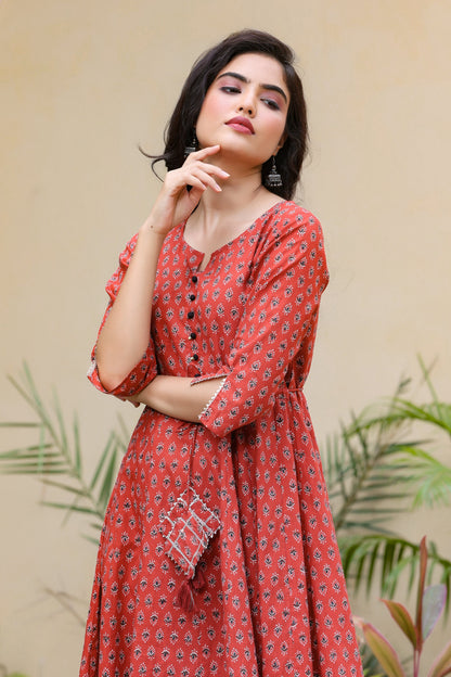Women's Maroon Printed Kurta