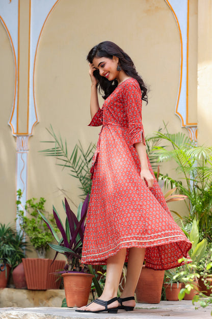 Women's Maroon Printed Kurta