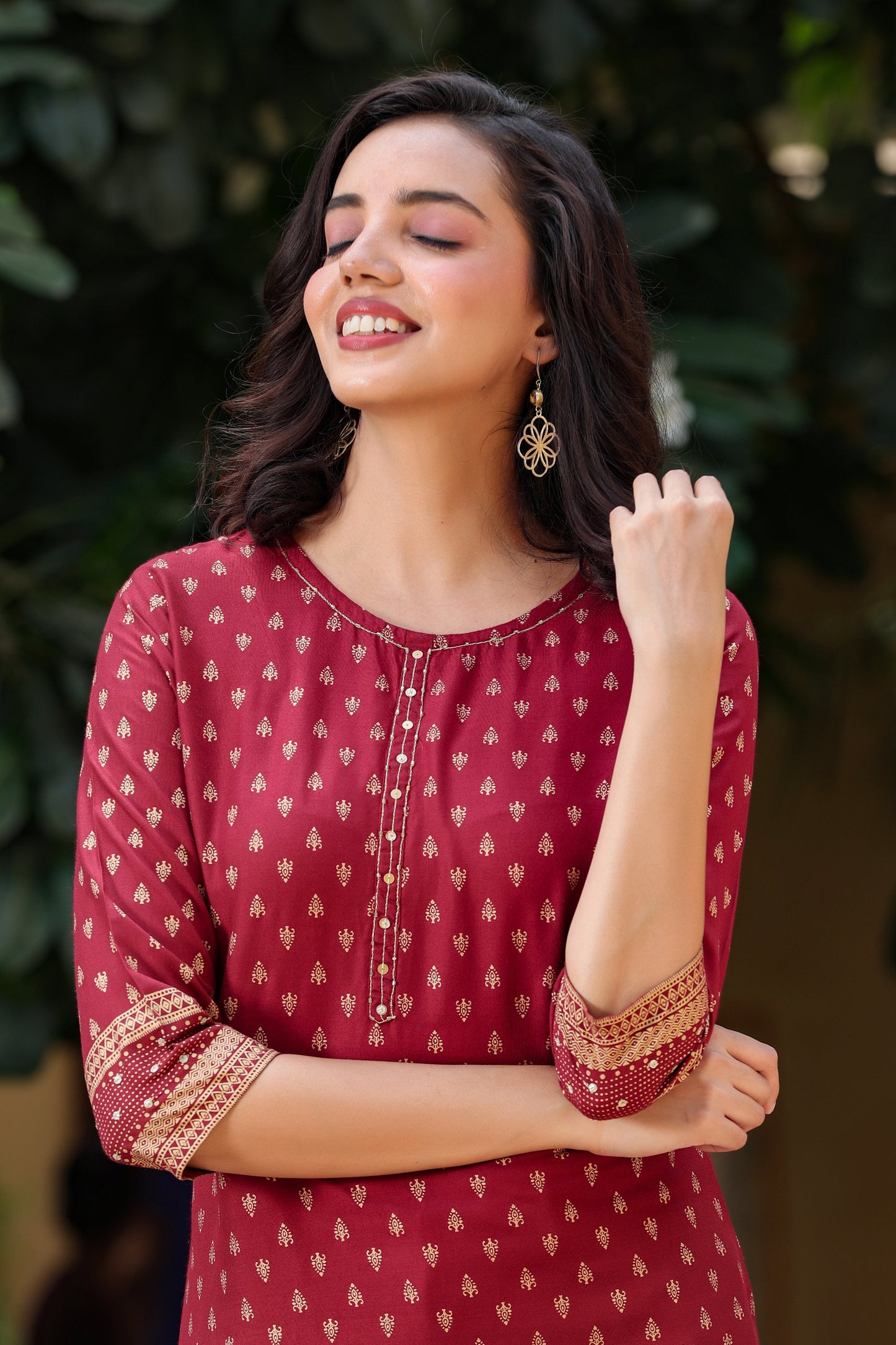 Women's Marroon Printed Kurta