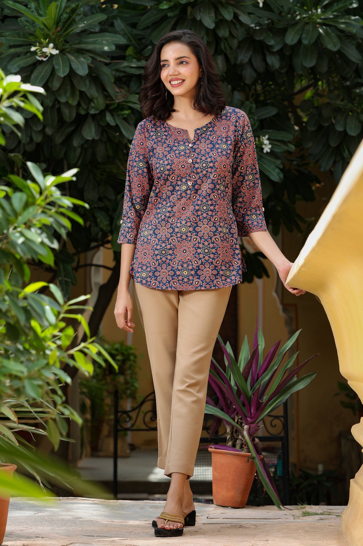 Women's Navy Blue Printed Top