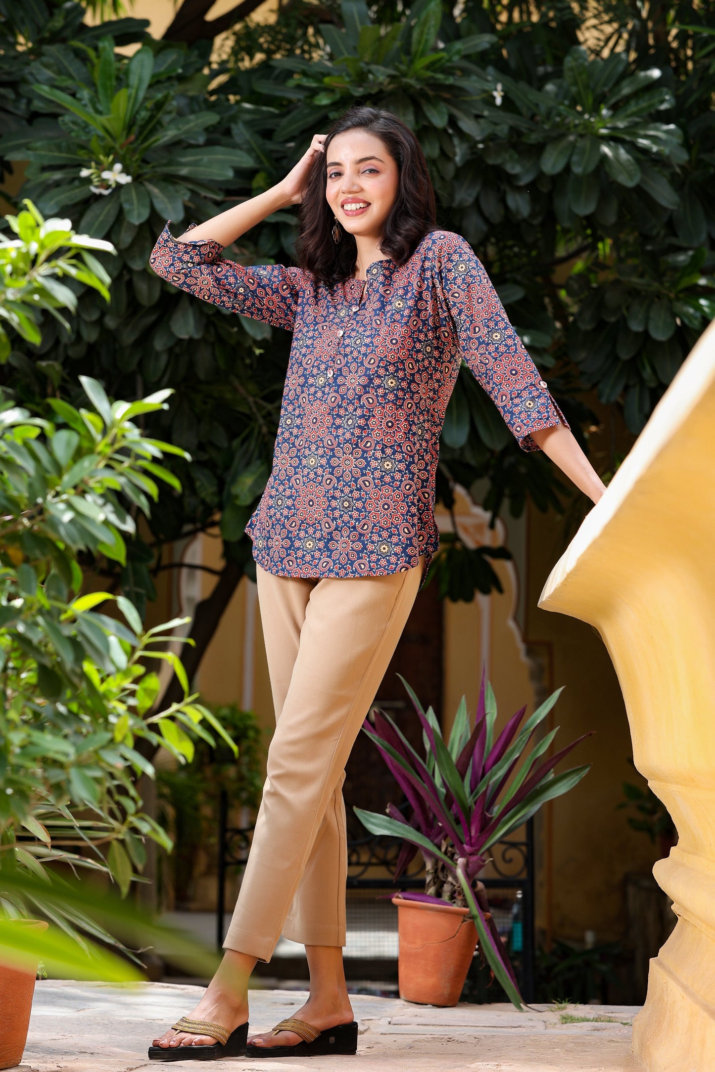 Women's Navy Blue Printed Top