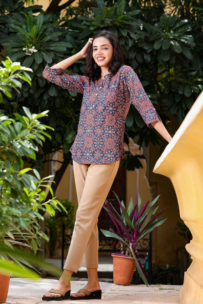 Women's Navy Blue Printed Top