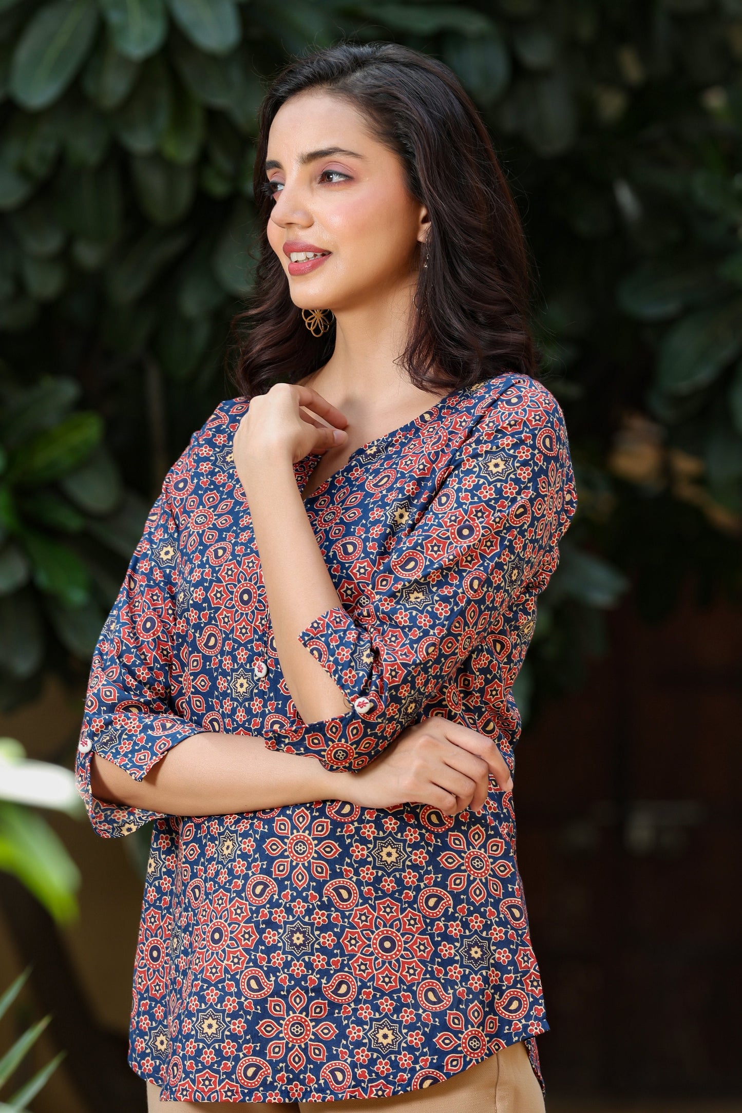 Women's Navy Blue Printed Top