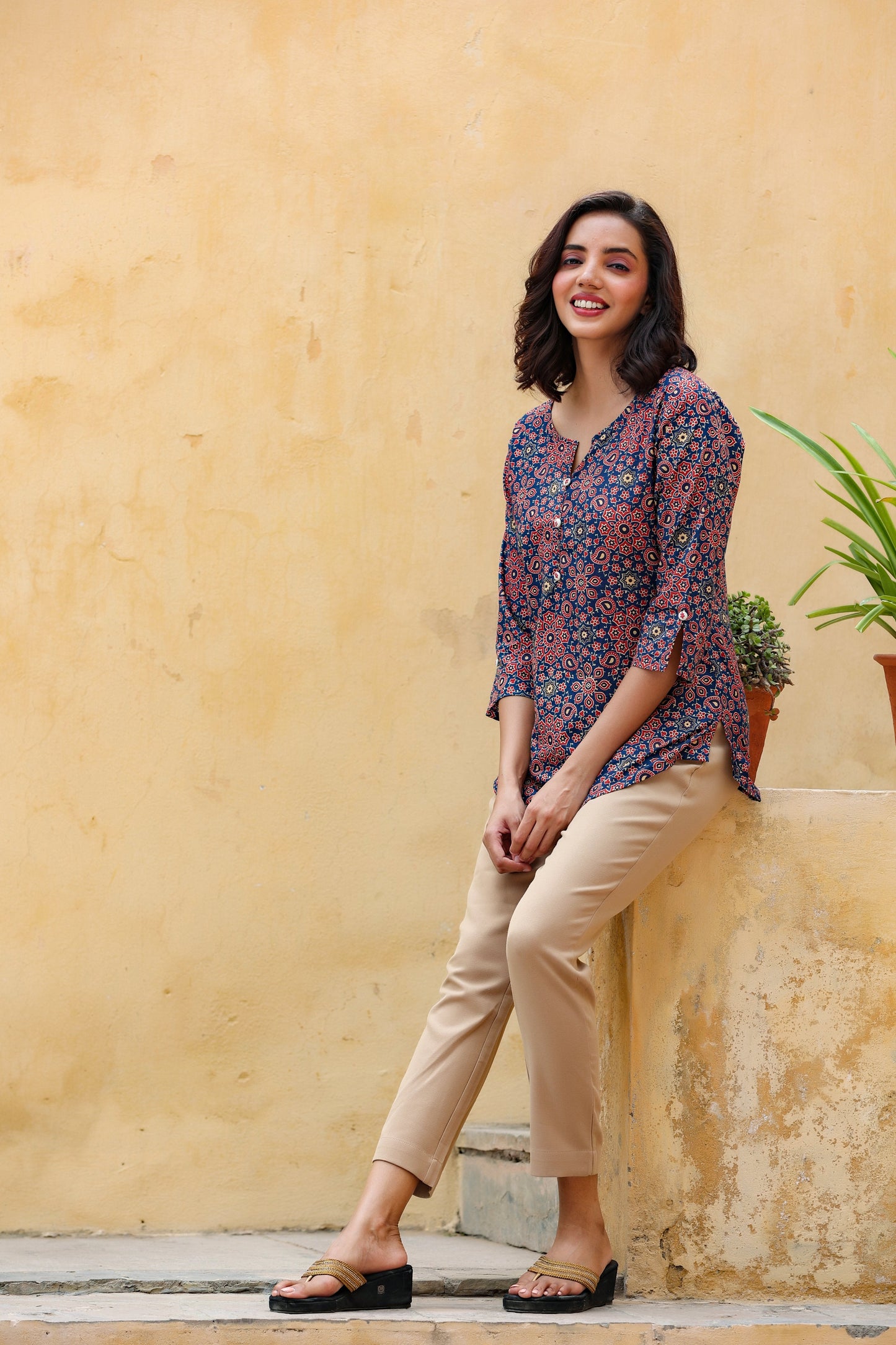 Women's Navy Blue Printed Top