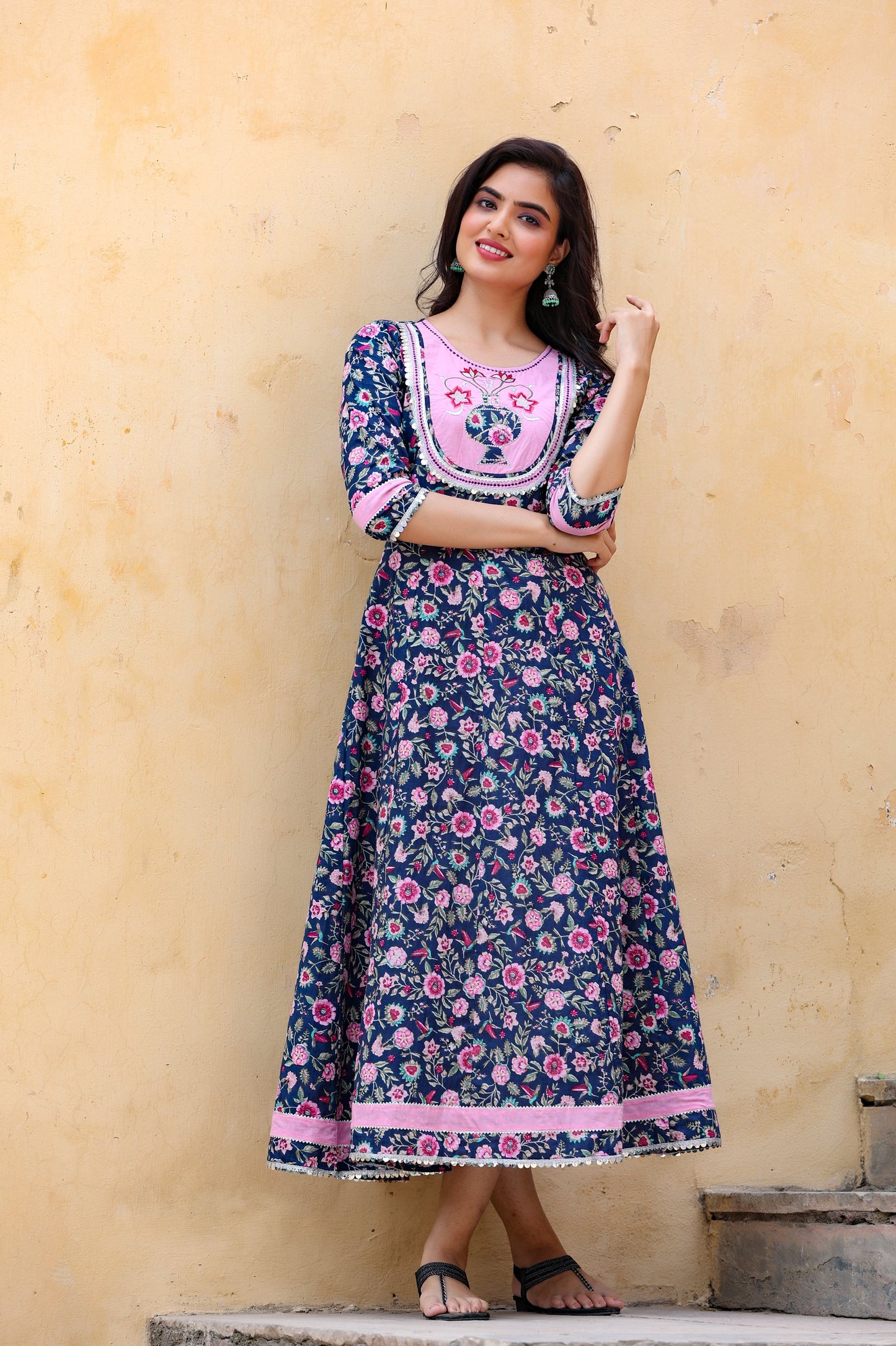 Women's Blue & Pink Printed Dress