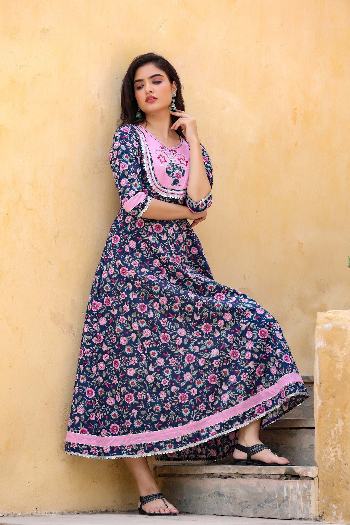 Women's Blue & Pink Printed Dress