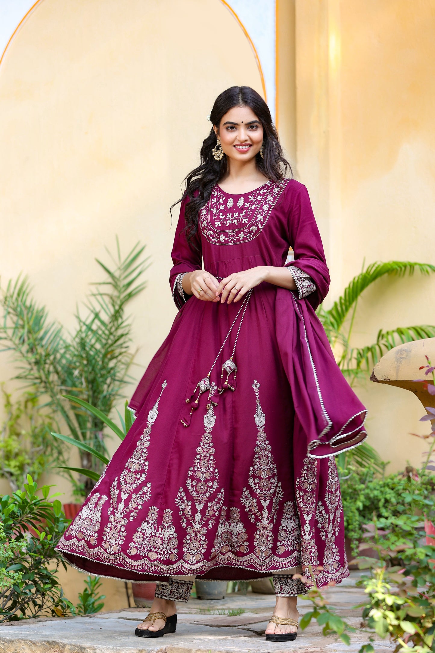 Women's Burgundy Anarkali Dupatta Set