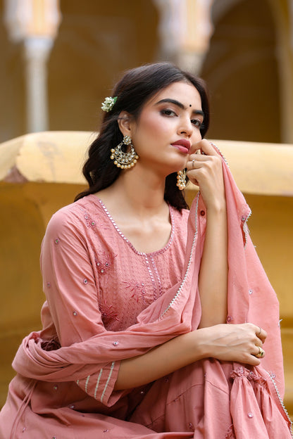 Women's Pink Tired Dupatta Set
