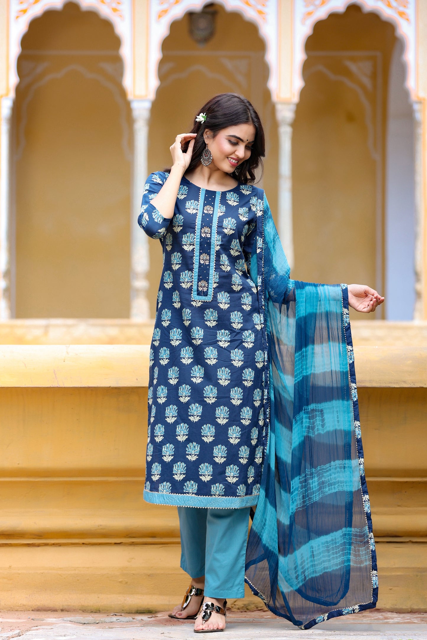 Women's Blue Printed Kurta Set