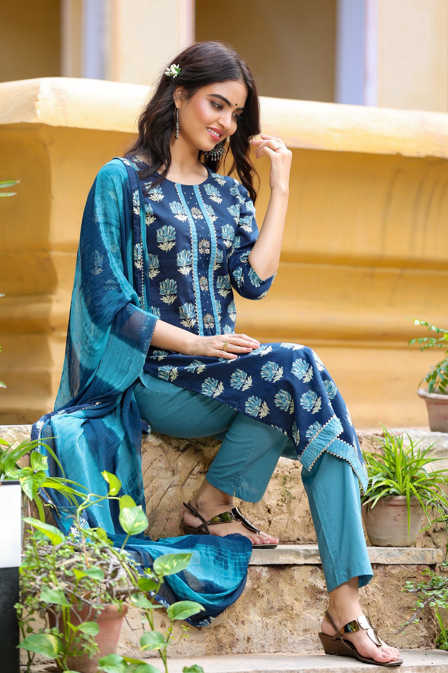Women's Blue Printed Kurta Set