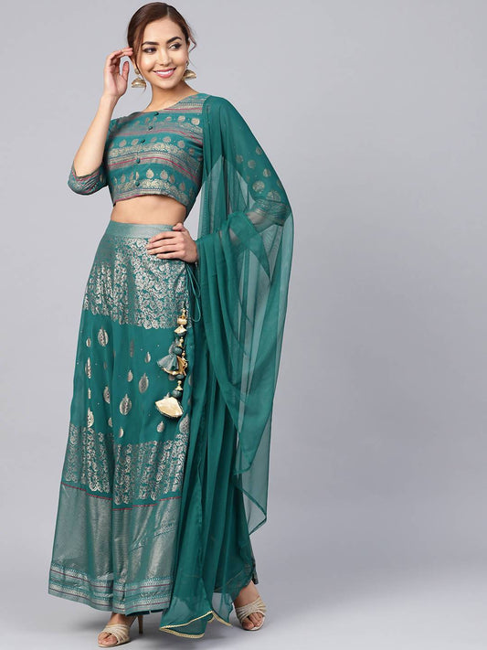 Buy_Women's_Teal_Net_Solid_Dupatta_Online_Trendia