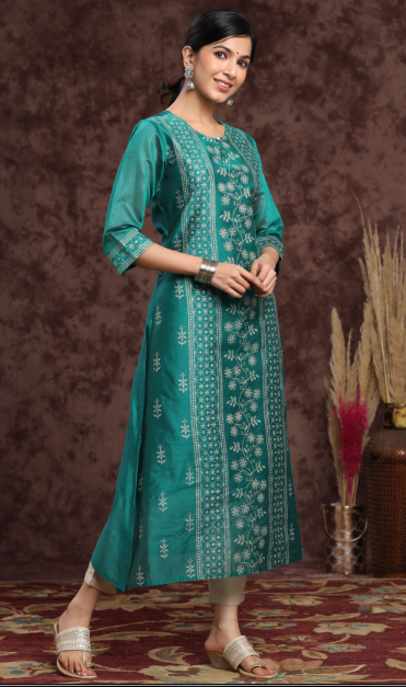 Women's Modal Chanderi Printed Straight Kurta