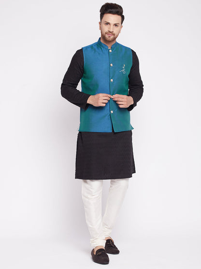 Men's Nehru Jacket With Embroided Insignia Of Lord Krishn