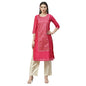 Women's Pink Chanderi Printed 3/4 Sleeve Round Neck Casual Kurta Pant Set