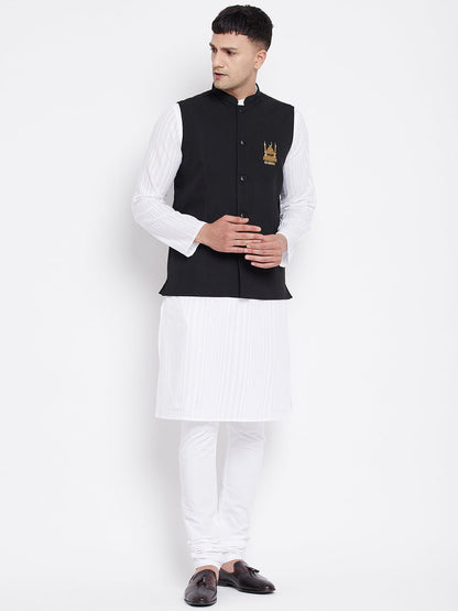 Men's White Kurta Sets with Eid Insignia Jackets (2PC