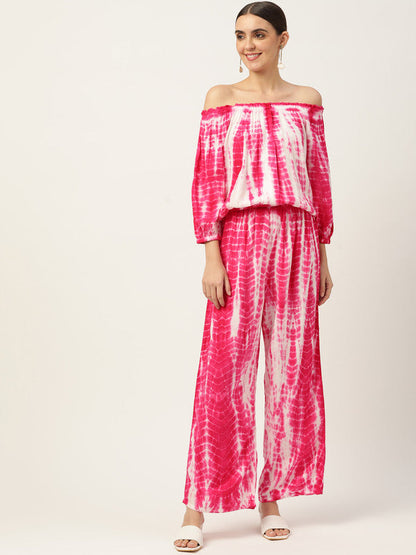 Women's Pink White Tie Dyed Co-Ords