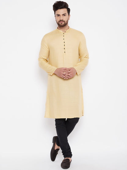 Men's Woven Design Gold Straight  Kurta1