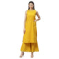 Women's Mustrd Cotton Solid Sleeveless Round Neck Casual Kurta Palazzo Set