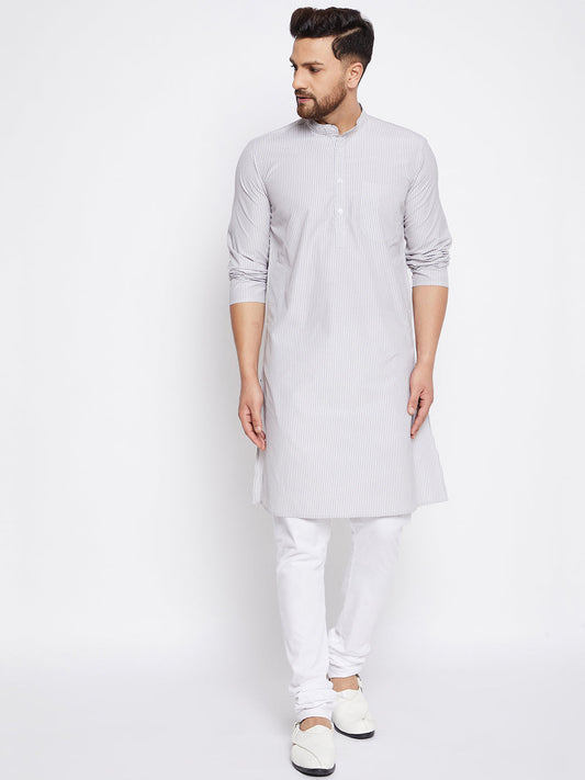 Men's Cotton Striped Grey Kurta